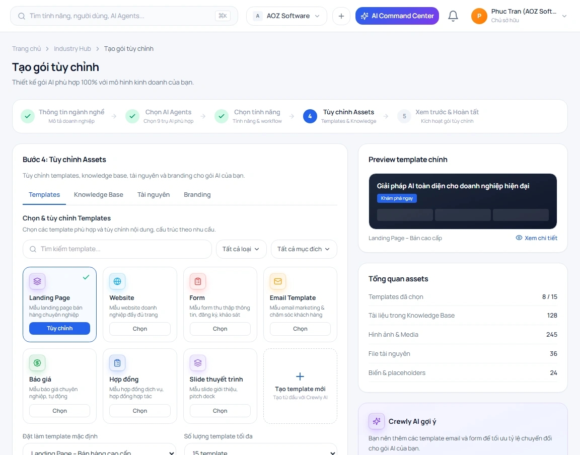 Nạp template, Knowledge Base và thương hiệu riêng